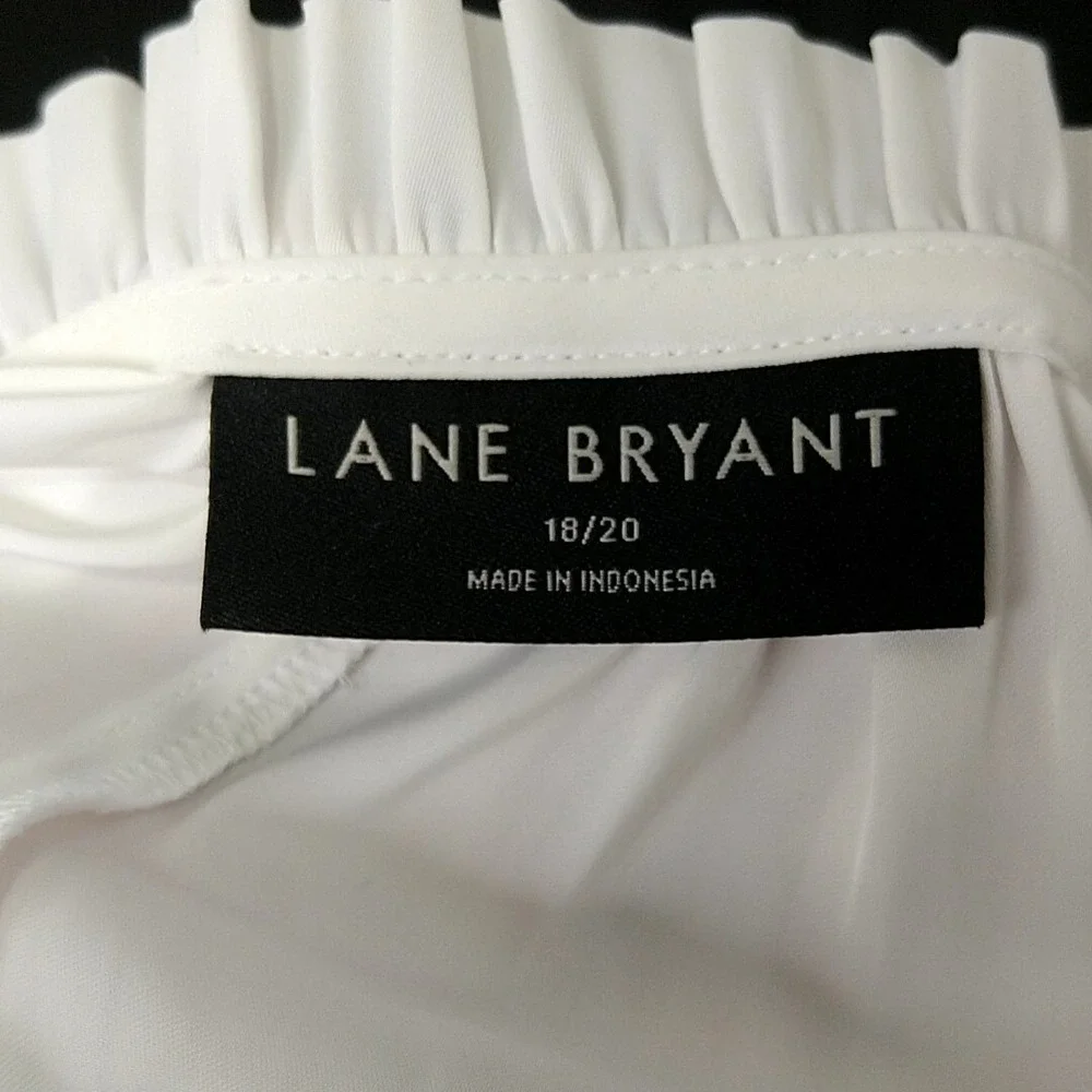 Lane Bryant Blouse Womens 18/20 White Ruffle Tie Neck Long Sleeve Peasant Top
